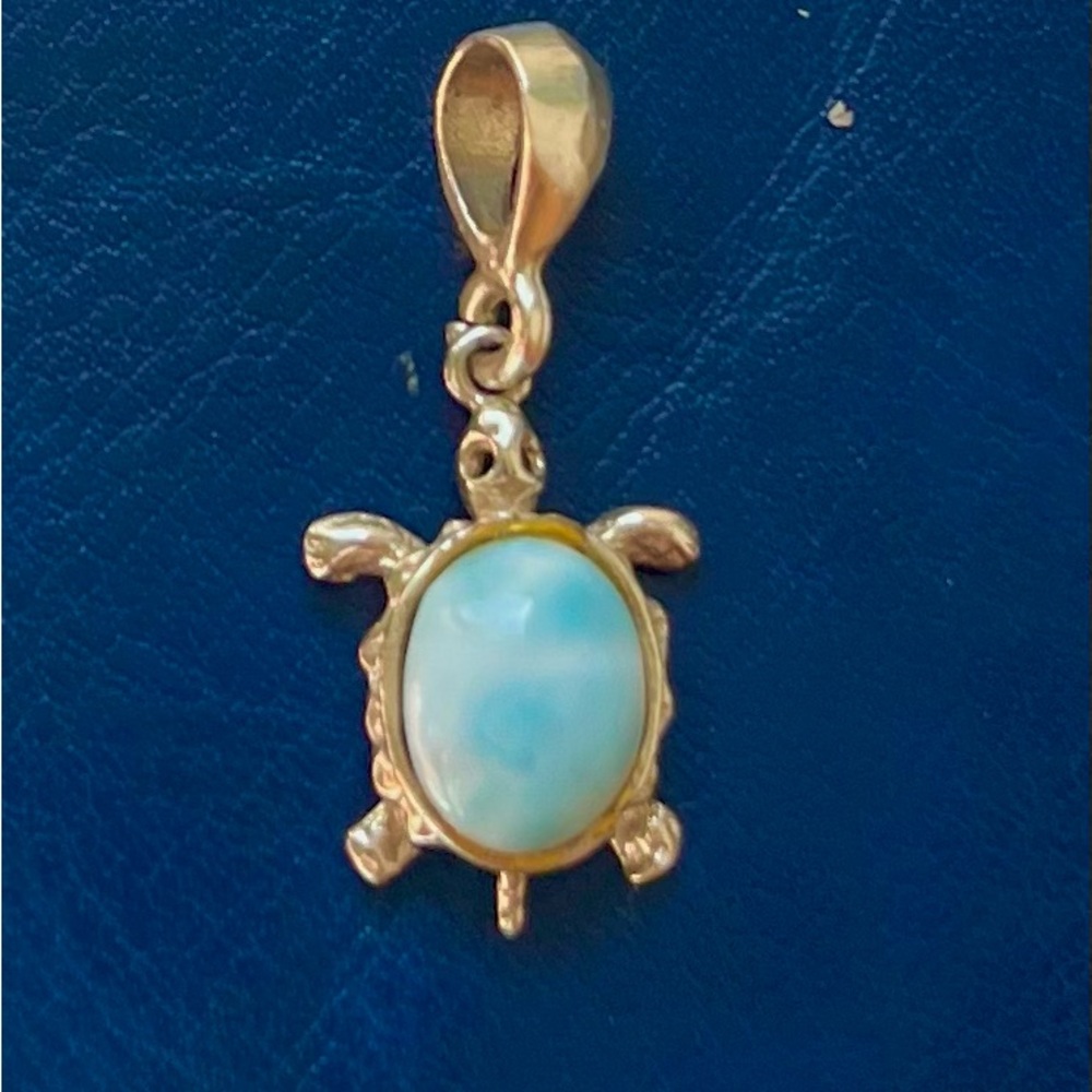 Elegant Sterling Silver Larimar Turtle Pendant